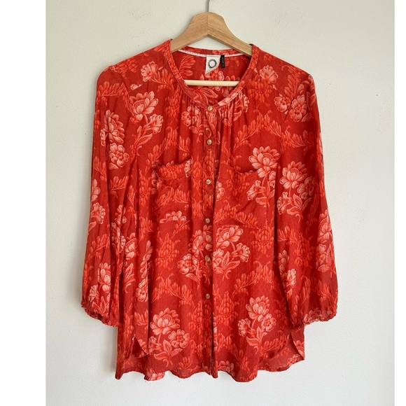 Anthropologie Akemi + Kin Coconino Printed Flowers Button Blouse Top - Picture 1 of 8